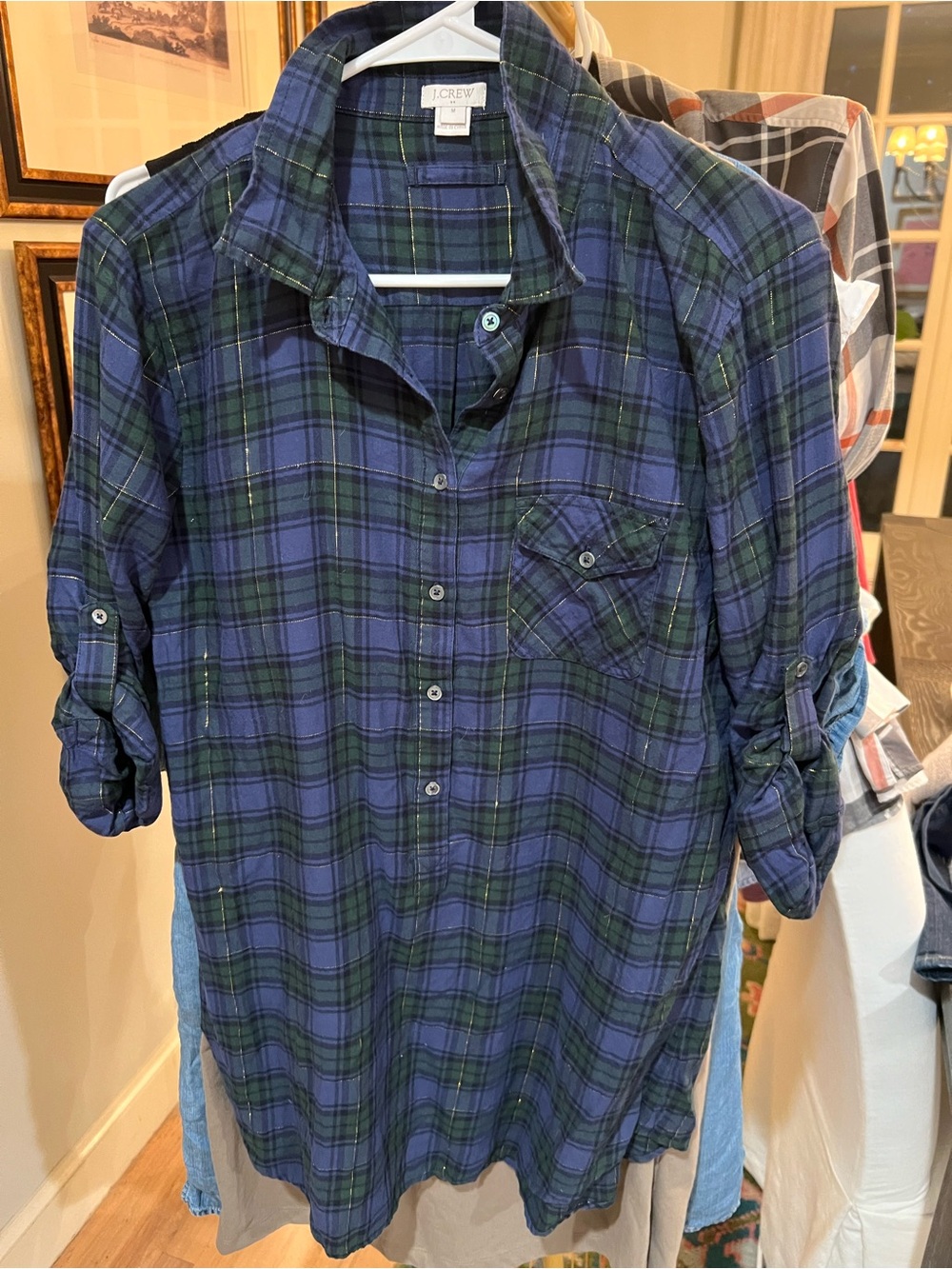 J. Crew Womens Blue & Green Plaid Casual Button-Down  tunic